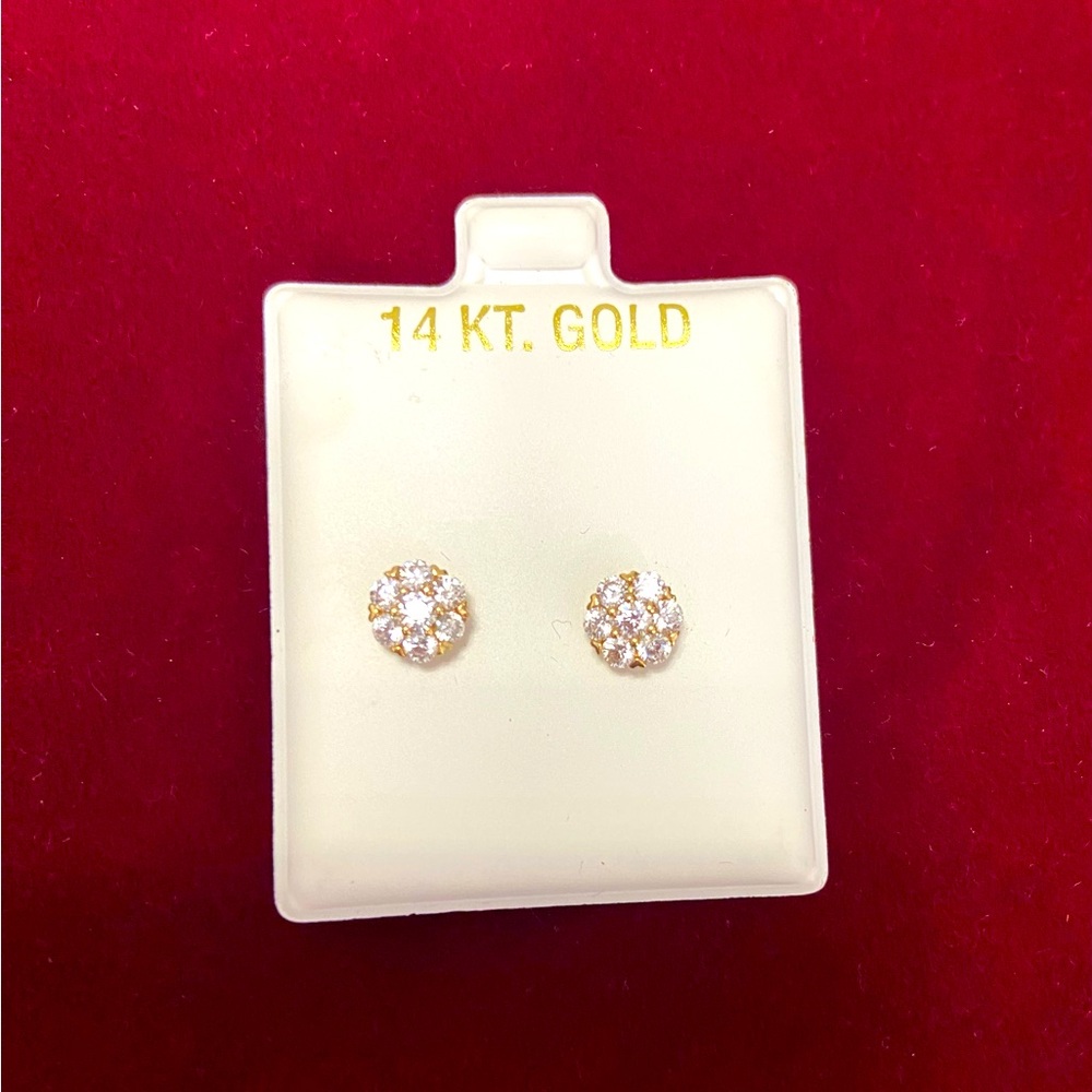 14KT Flower Clusters Stud Earrings in CZ cubic stones with | Screwed-Back